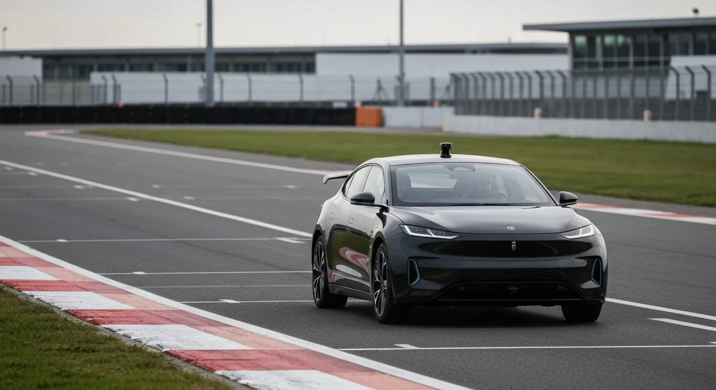 Autonomous vehicle navigating test track demonstrating AI perception systems