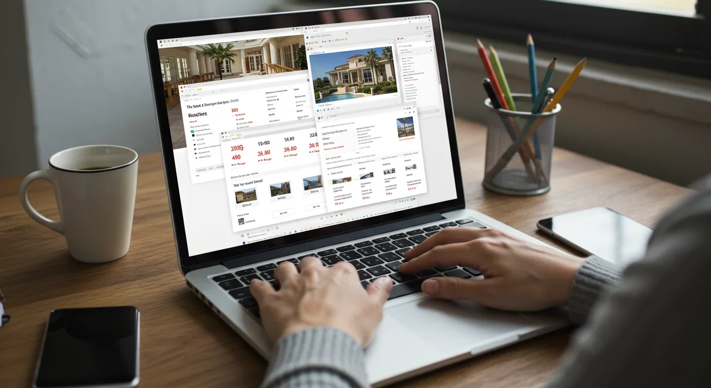 Laptop showing different hotel prices across multiple booking websites