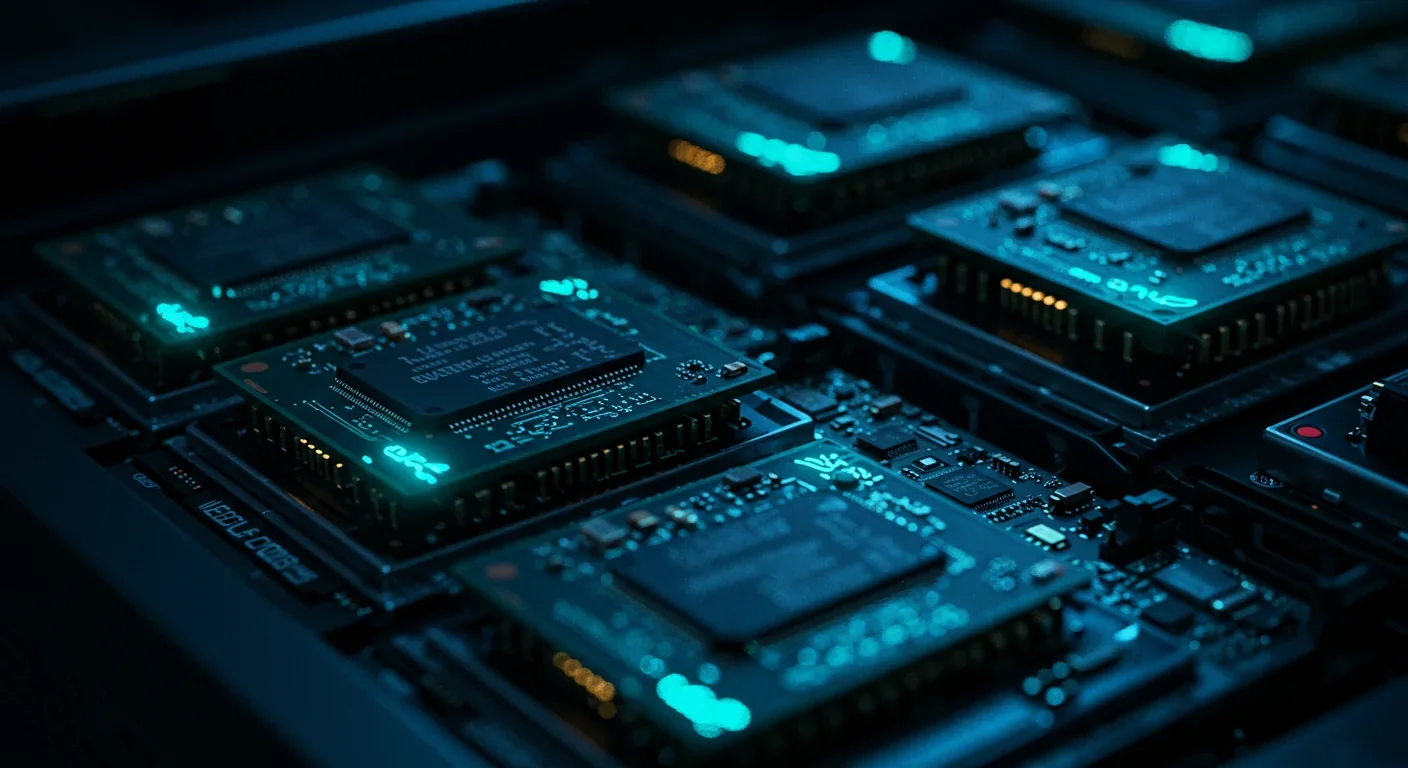 Modern server hardware powering AI systems in a data center