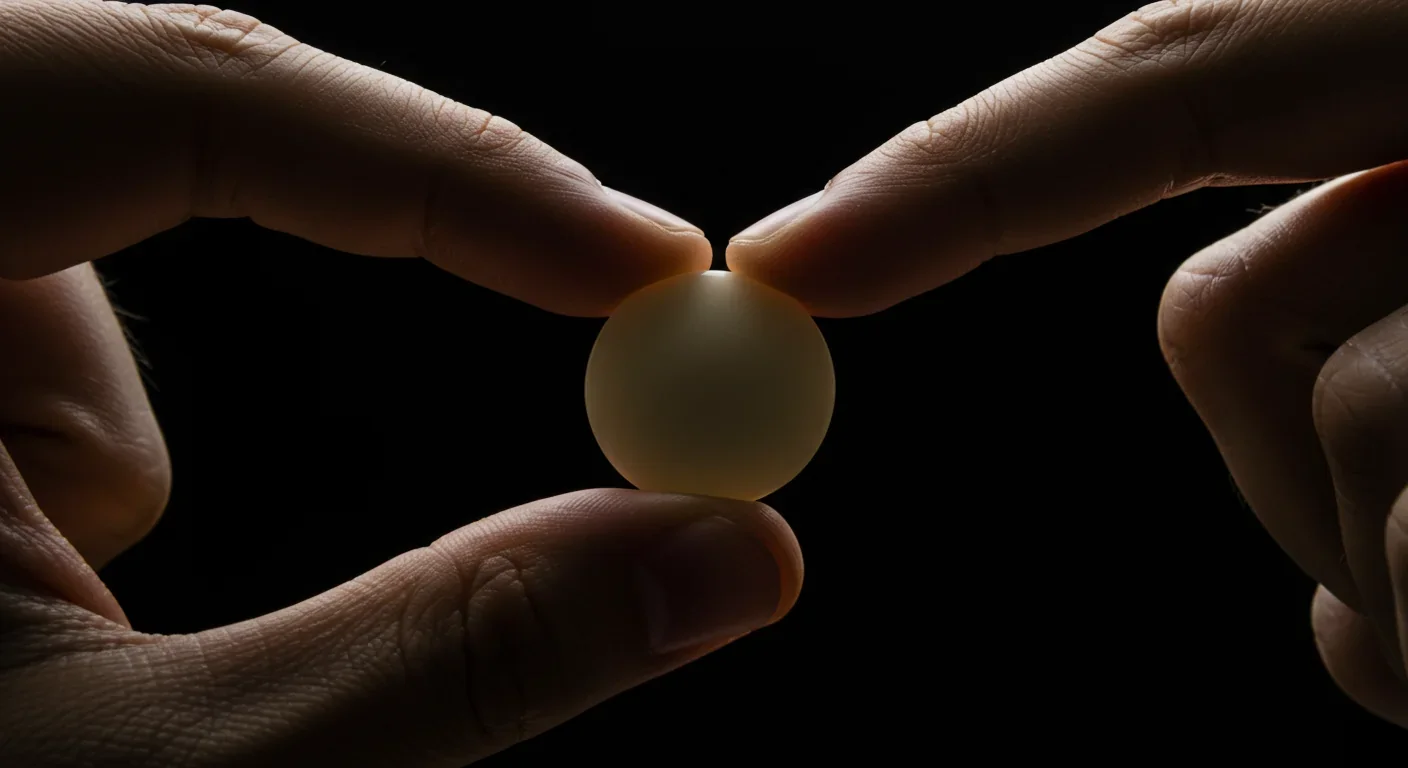 A single white Go stone held delicately between fingers