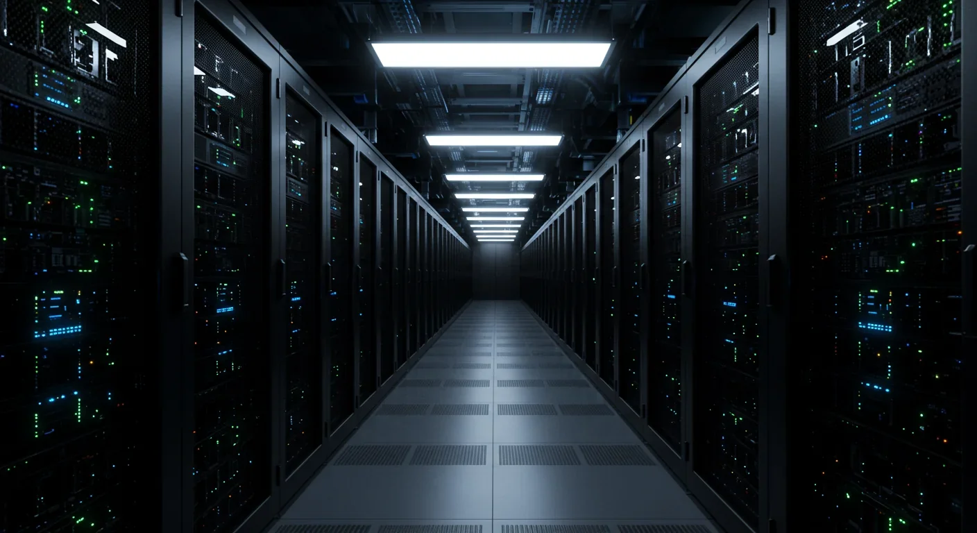 Modern data center server room with computing equipment