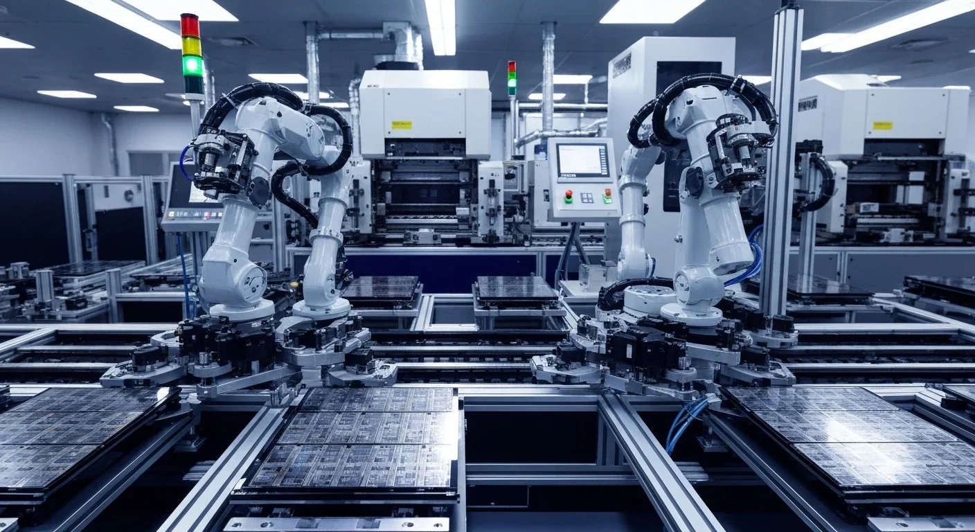 Automated wafer-scale processor production showing precision manufacturing technology