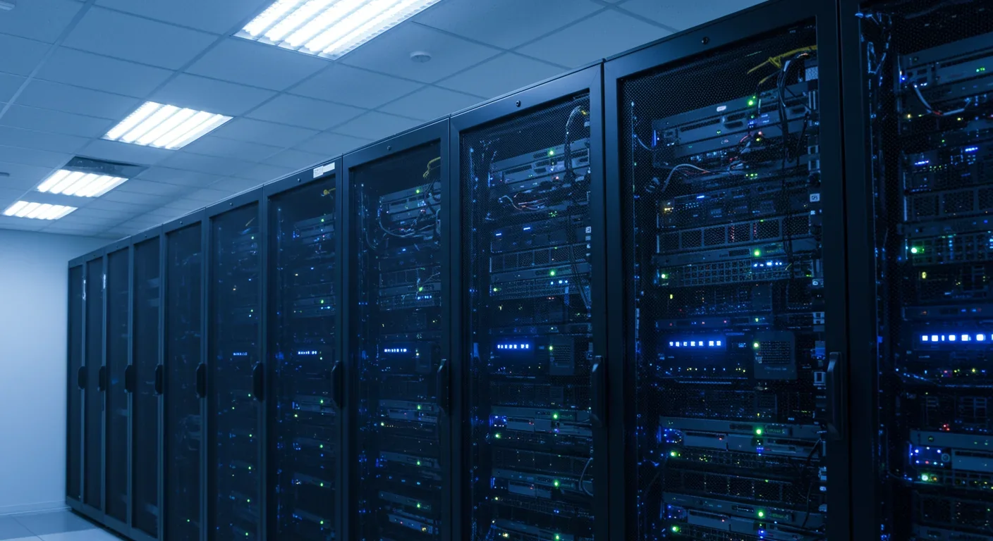 Modern data center server racks with high-performance processors