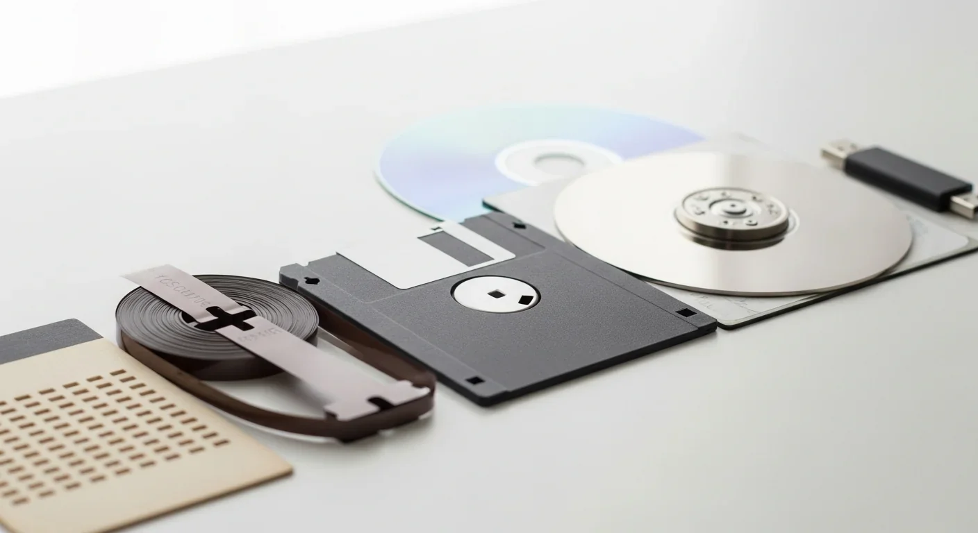 Evolution of data storage media from punch cards to modern USB drives