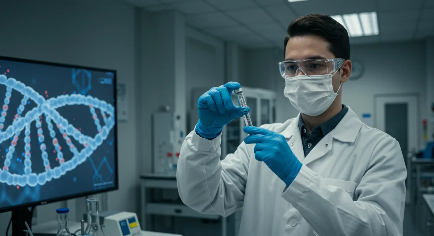 Scientist holding vial of synthetic DNA for data storage in modern laboratory