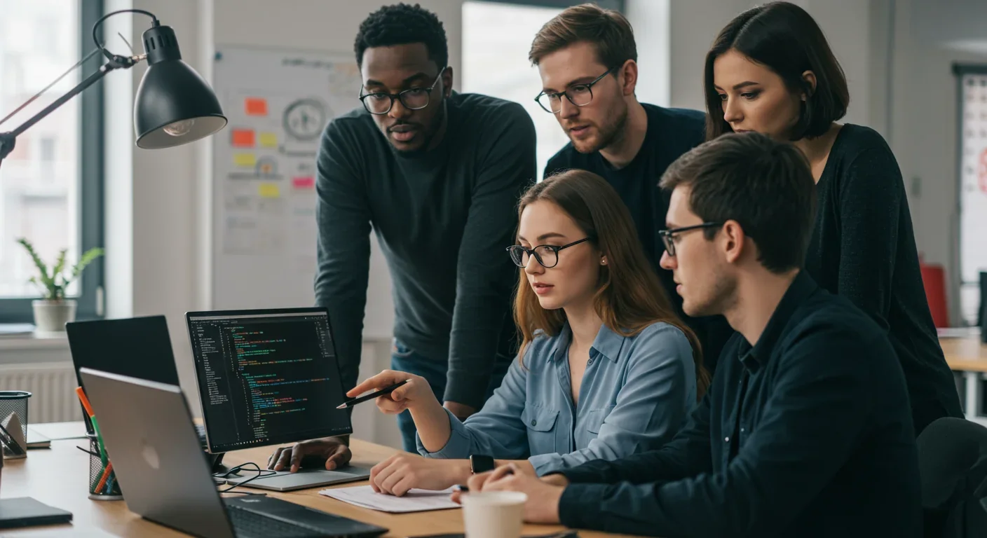 Developer carefully reviewing AI-generated code for security vulnerabilities and quality issues