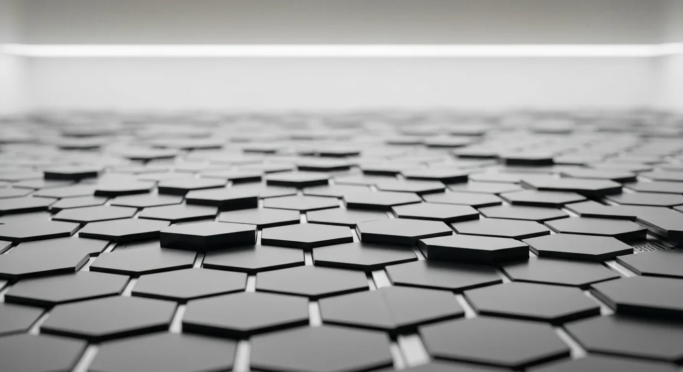 Abstract geometric representation of advanced chip architecture with metallic hexagonal patterns