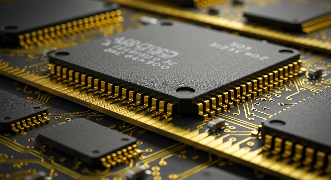Macro view of High Bandwidth Memory chips on advanced GPU circuit board