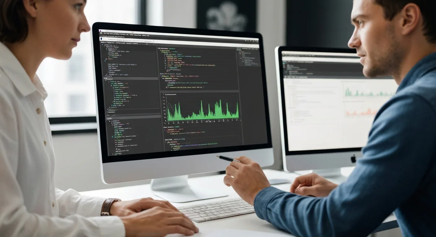 ML engineers collaborating on AI training infrastructure code and optimization metrics