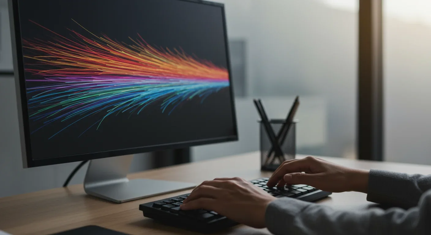 Person using computer to generate AI images with visible progression from noise to clarity