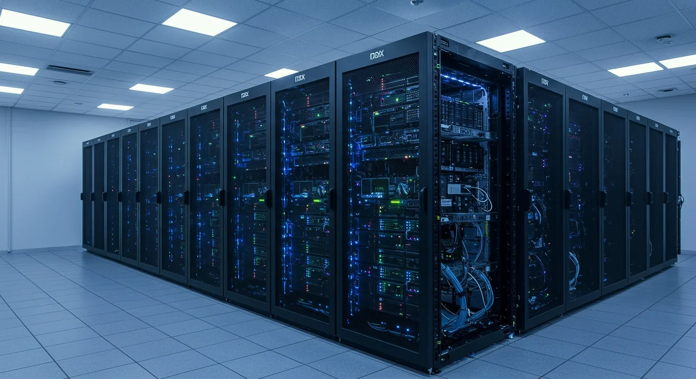 Modern data center with GPU servers used for training AI image generation models