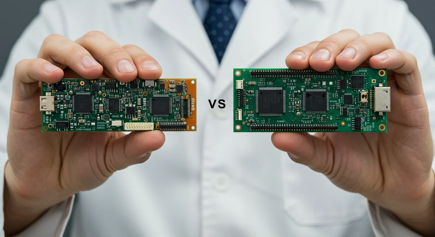 Comparison of photonic and electronic components on circuit board