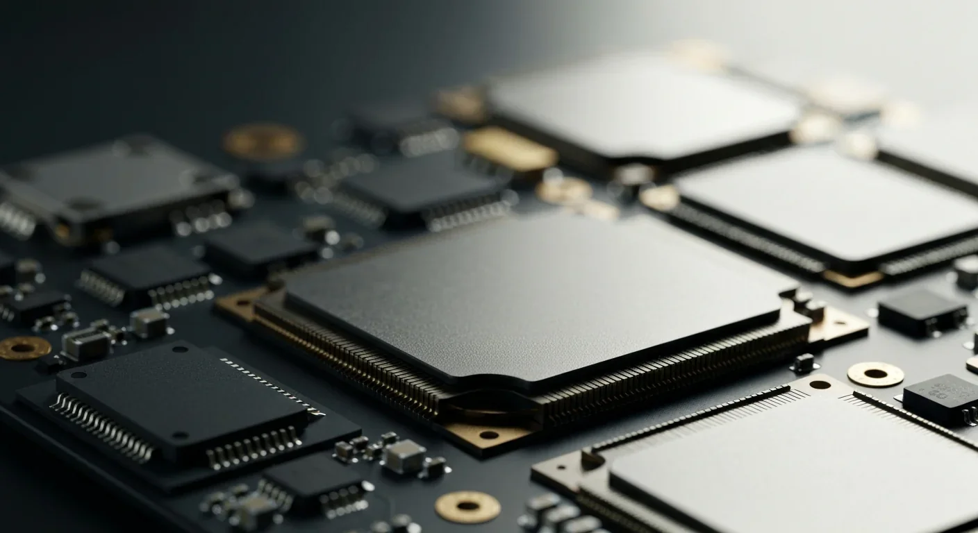 Smartphone circuit board showing memory and processor architecture