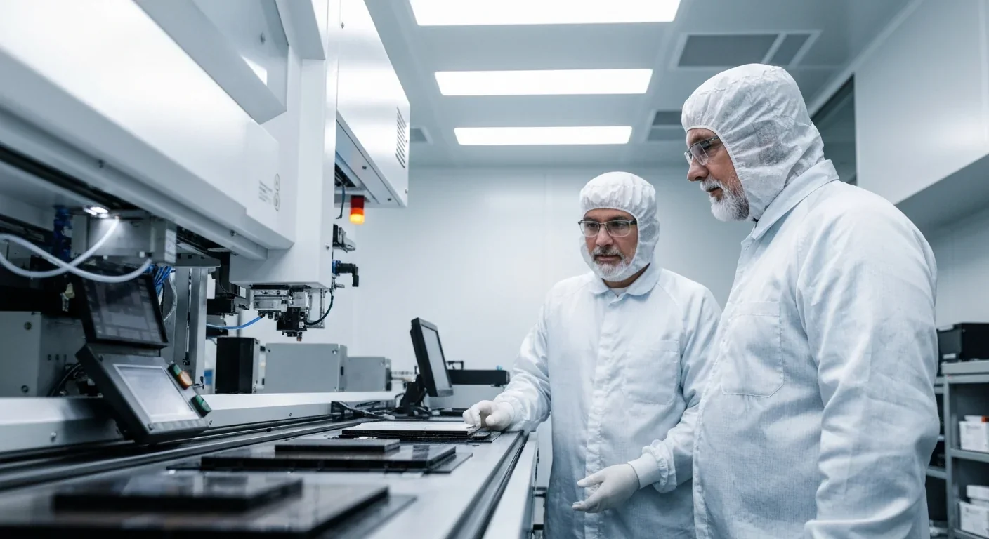 Engineers in semiconductor fabrication facility developing next-generation memory technology