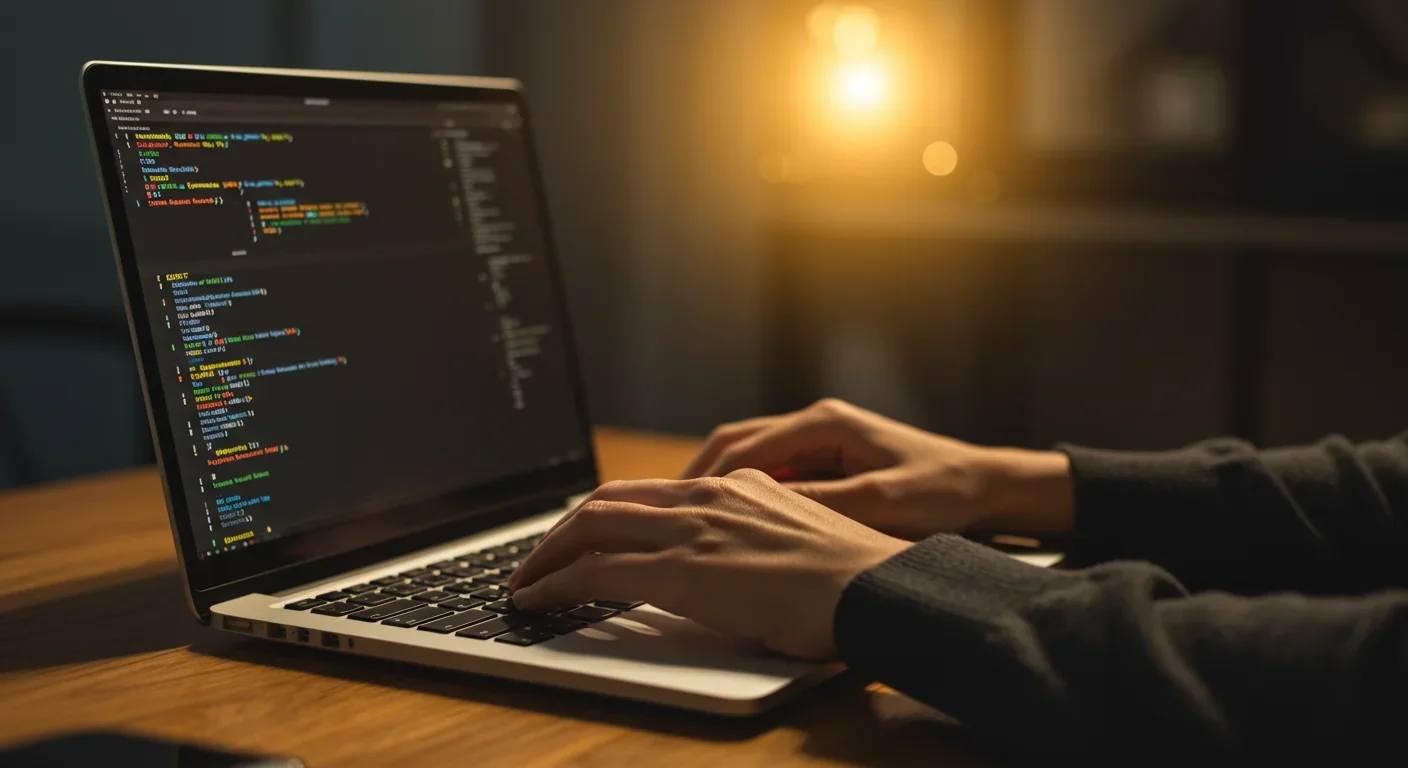 Person crafting AI prompts on laptop showing natural language instructions