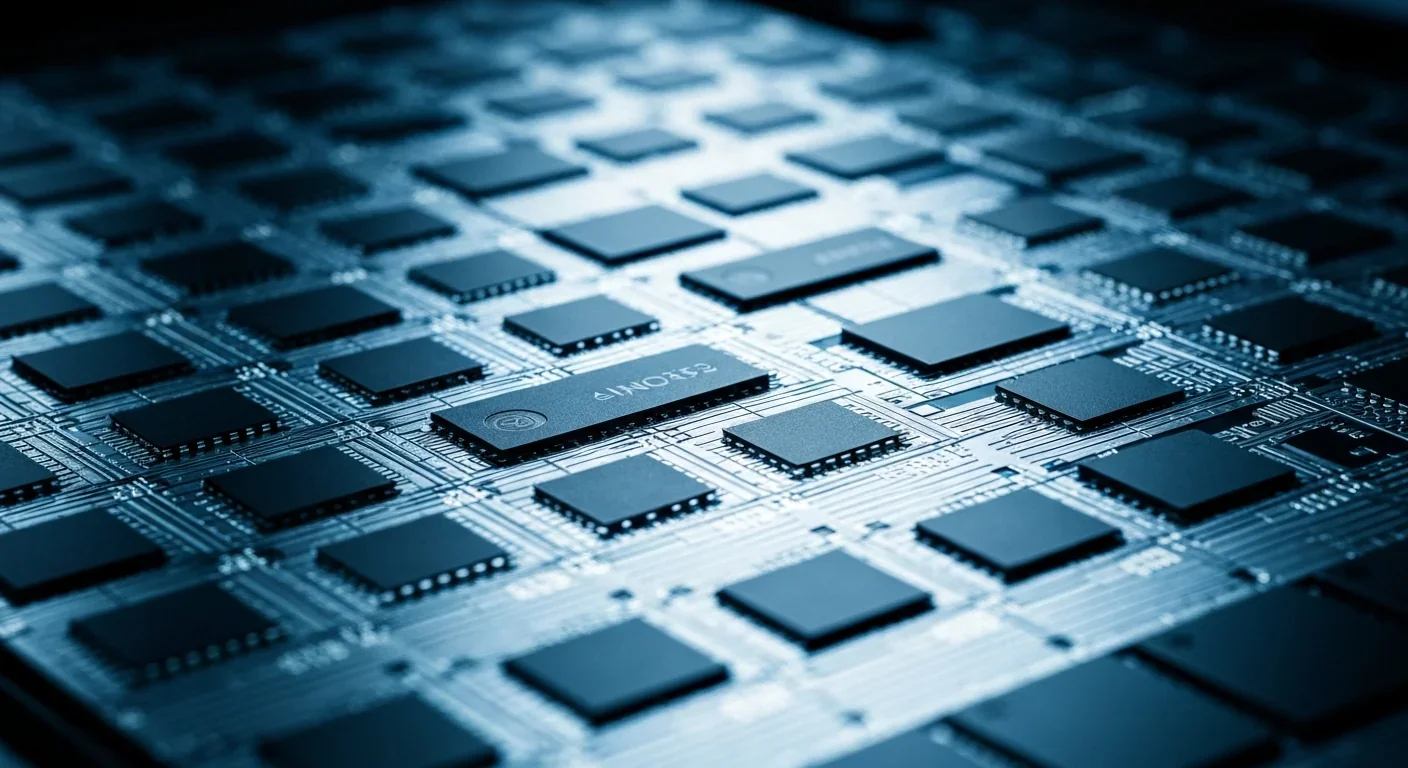Cryo-CMOS silicon wafer showing integrated circuits designed to operate at 4 Kelvin temperatures