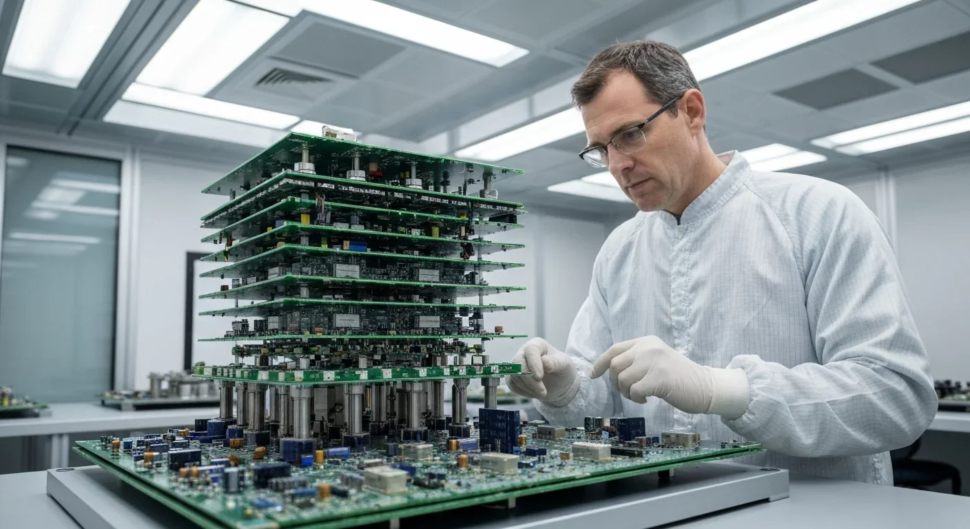 Engineer examining time-multiplexed control electronics for scaling quantum computer systems