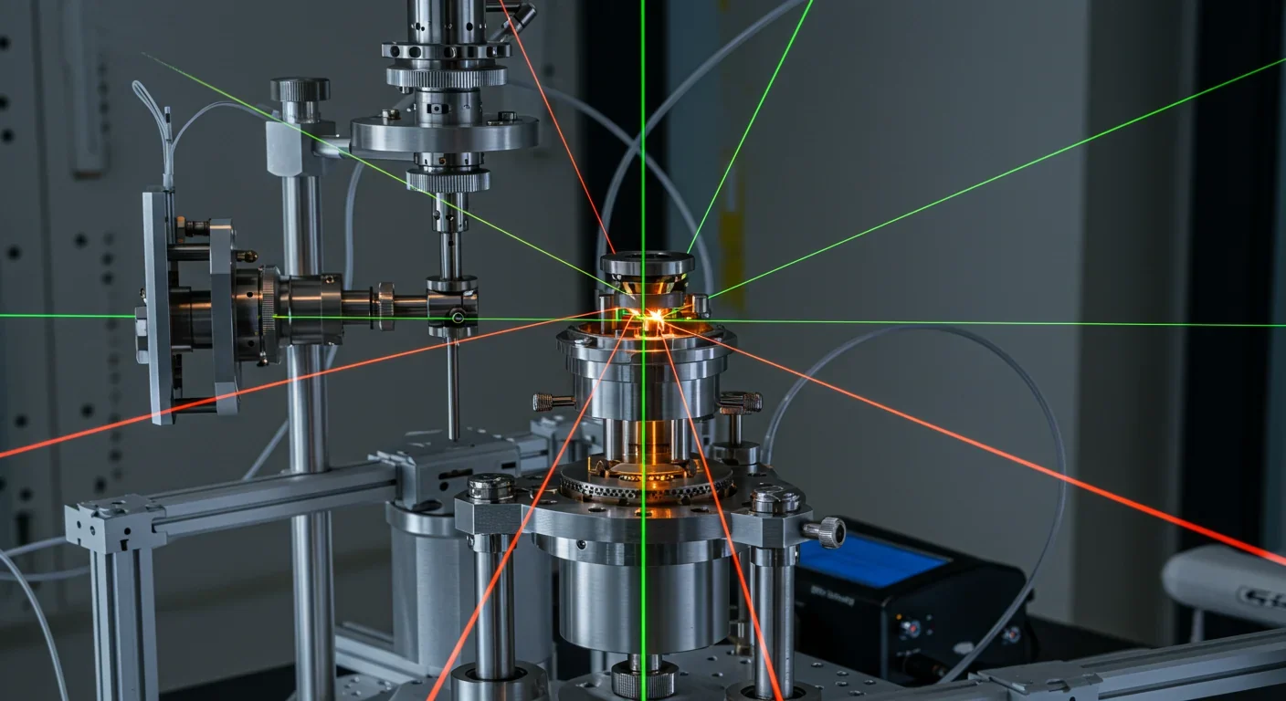 Trapped ion quantum computer with laser beams directed at ion trap chamber