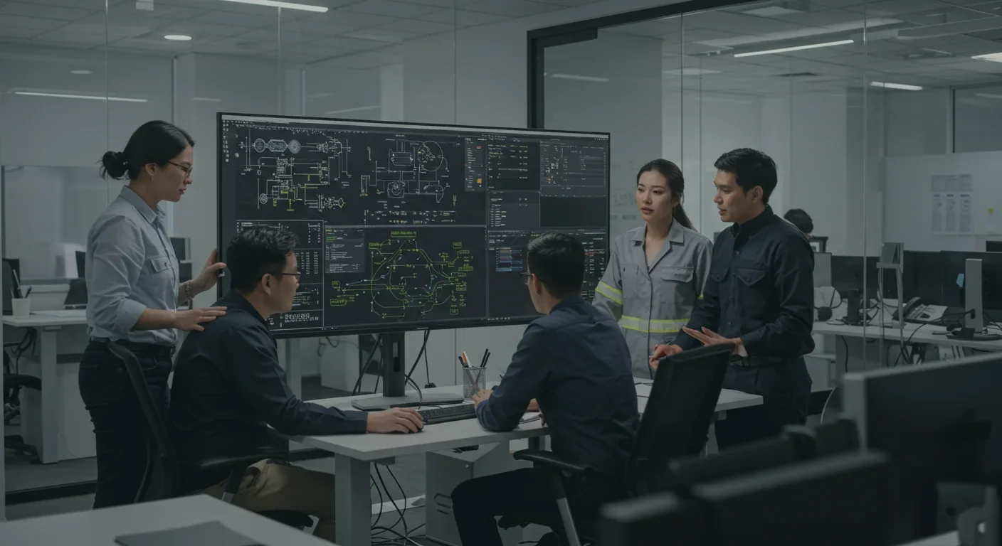 Engineering team collaborating on processor architecture design