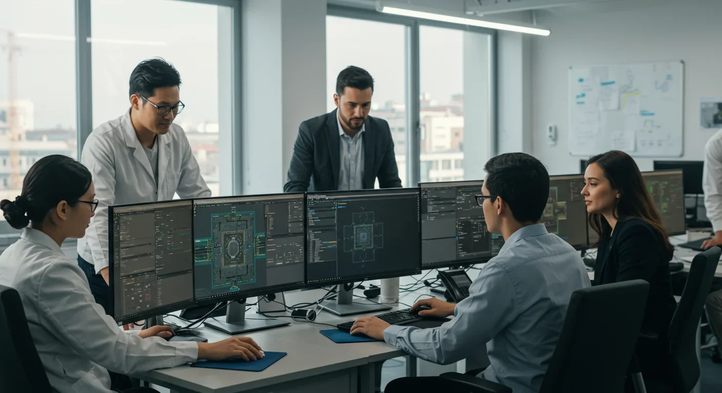 Engineers collaborating on processor architecture design