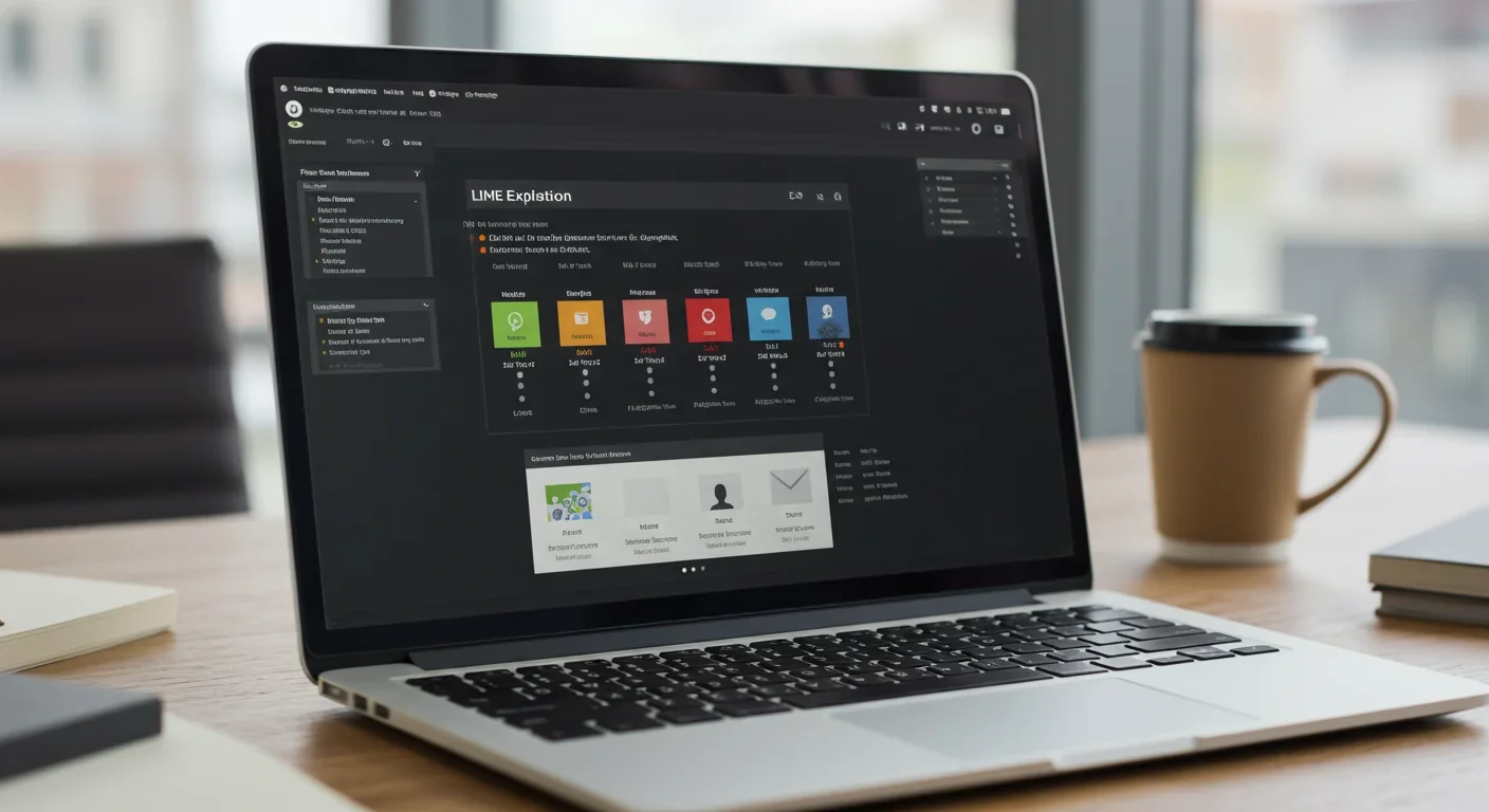 LIME explanation interface showing text feature importance for spam email classification