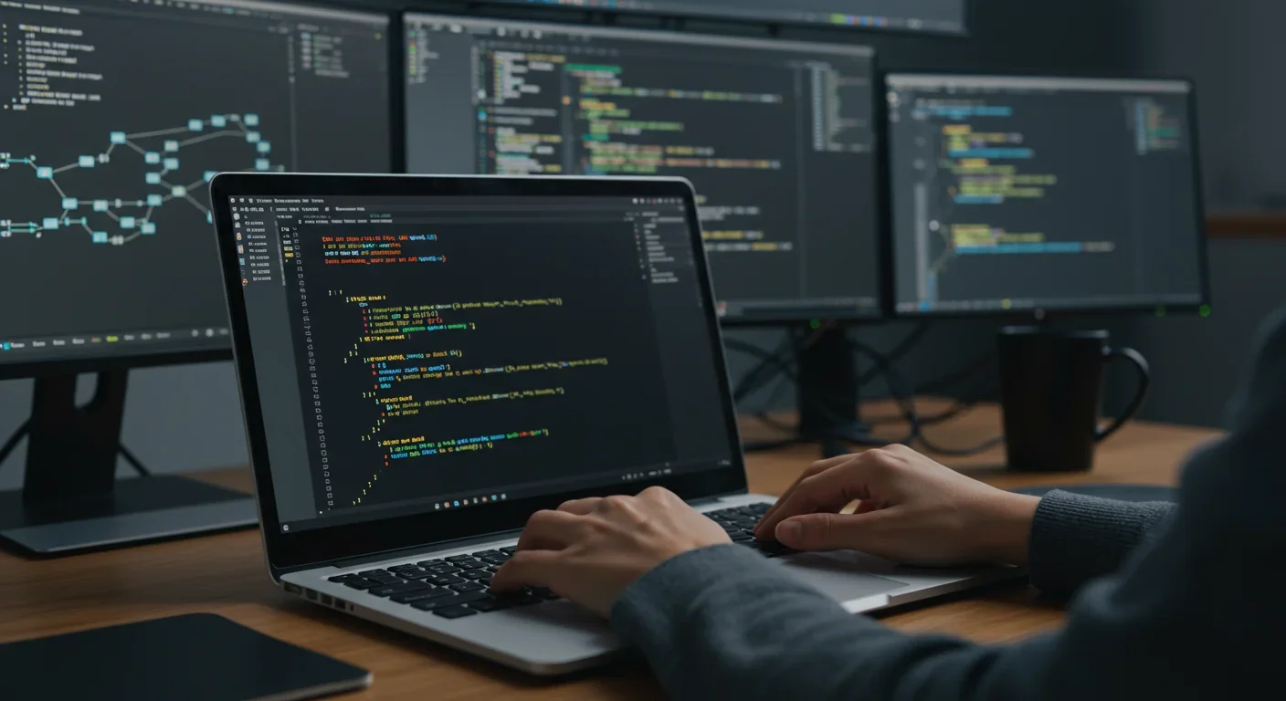 Developer writing smart contract code in Solidity programming language