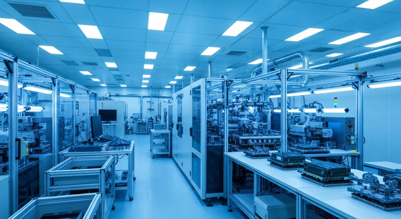 Semiconductor fabrication facility showing advanced chip manufacturing equipment for modern processors