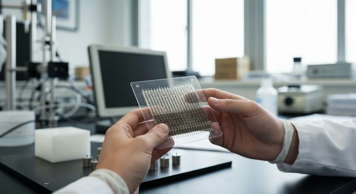 Researcher handling experimental carbon nanotube chip substrate in laboratory