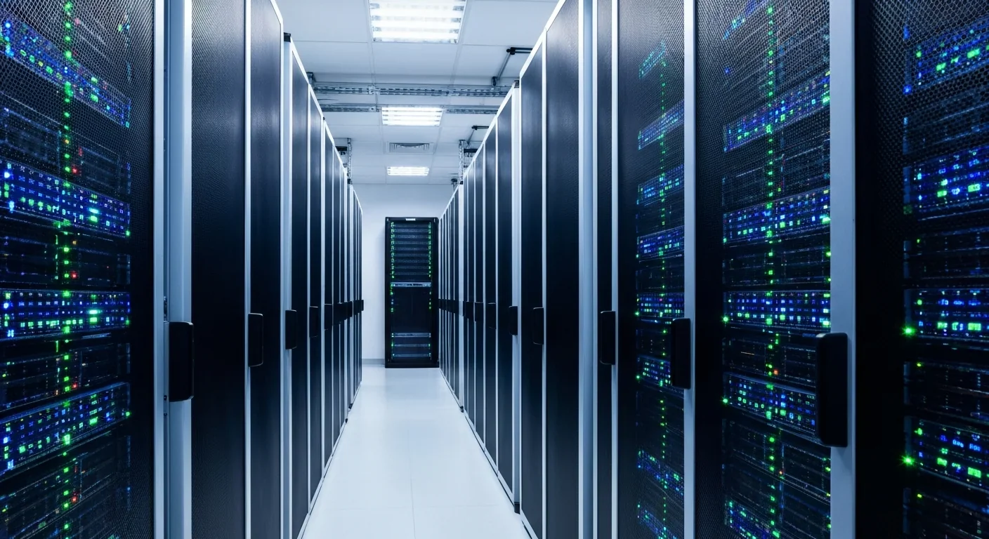 Massive data center with energy-intensive server racks and cooling systems