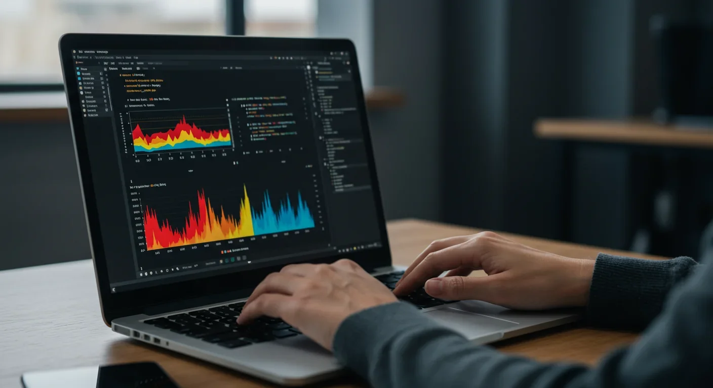 Developer analyzing vision transformer attention patterns and feature visualizations on laptop