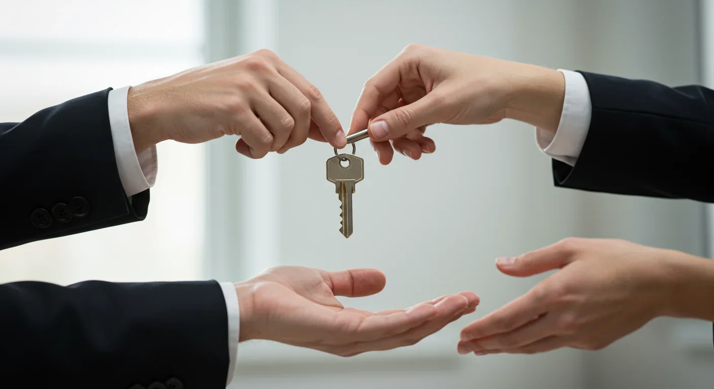 Hands exchanging key symbolizing zero-knowledge proof concept of verification without data exposure