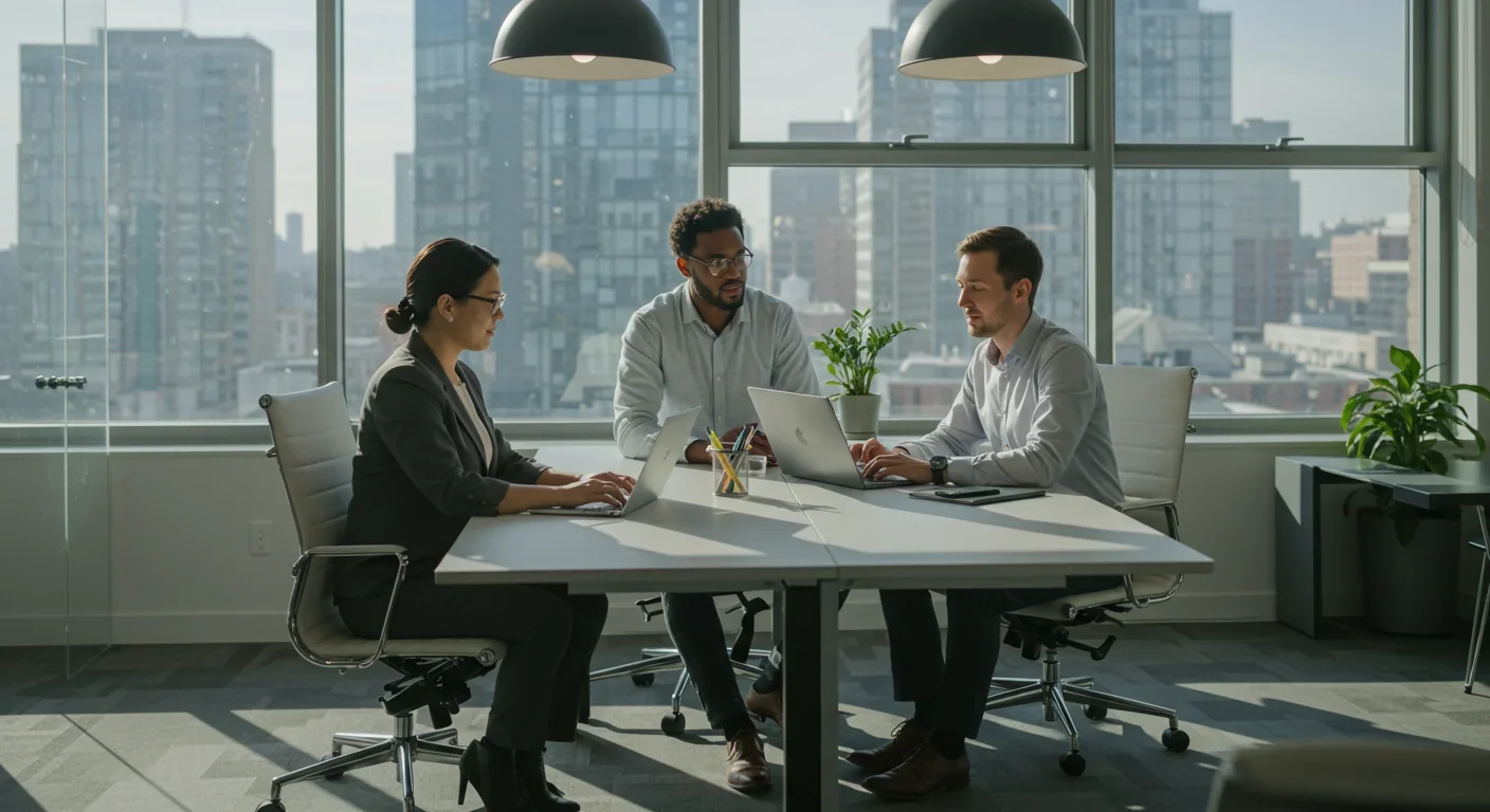 Business professionals collaborating with privacy-preserving enterprise technology